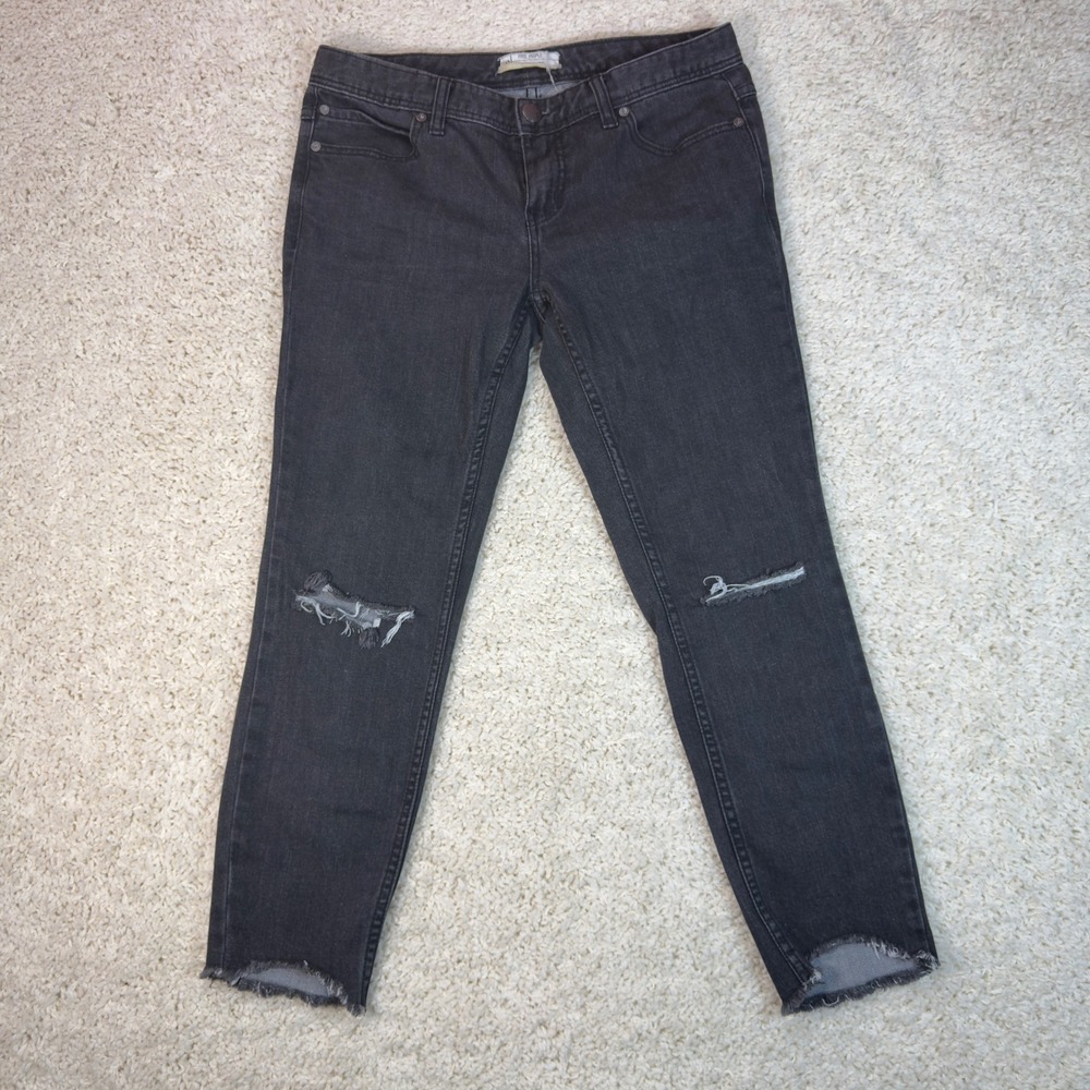 Free People Womens 28 Black Skinny Jeans 61855-16515125 Distressed Raw Hem Edgy